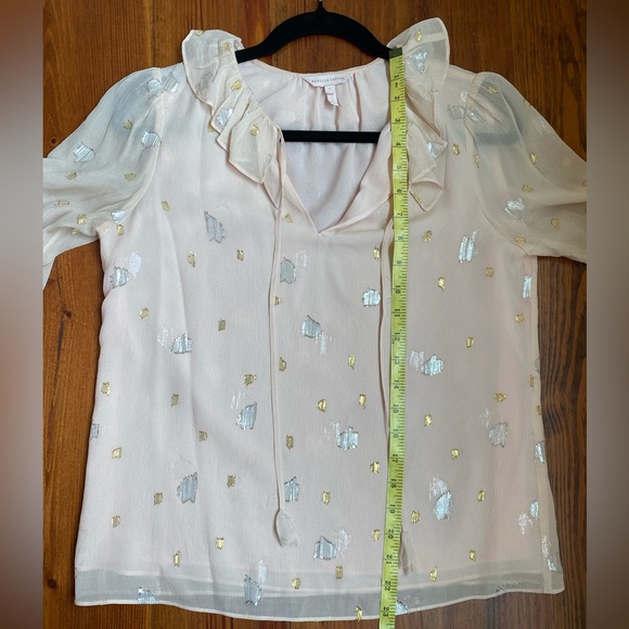 Rebecca Taylor 100% silk pink and metallic dot bohemian peasant blouse | 0 - Picture 6 of 8